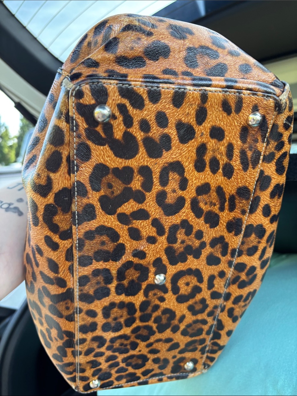 Dooney & Bourke Leopard Print Leather Satchel - Brown/Black, some wear. - Picture 3 of 3